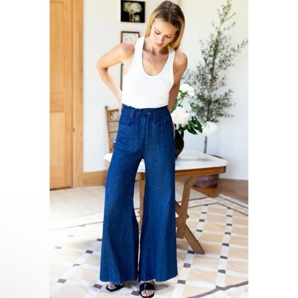 Emerson Fry Tulip Wide Leg Jean Paper Bag High Waist Hemp Cotton Indigo XS / S